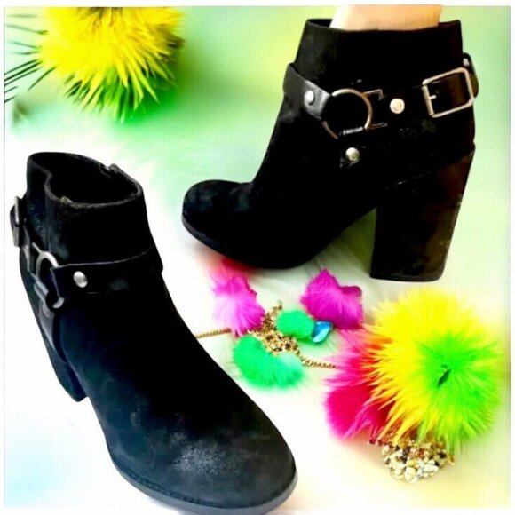 ASH Ankle Boot Heeled Boot Moto Harness Black Suede Womens 10.5 - Picture 2 of 9